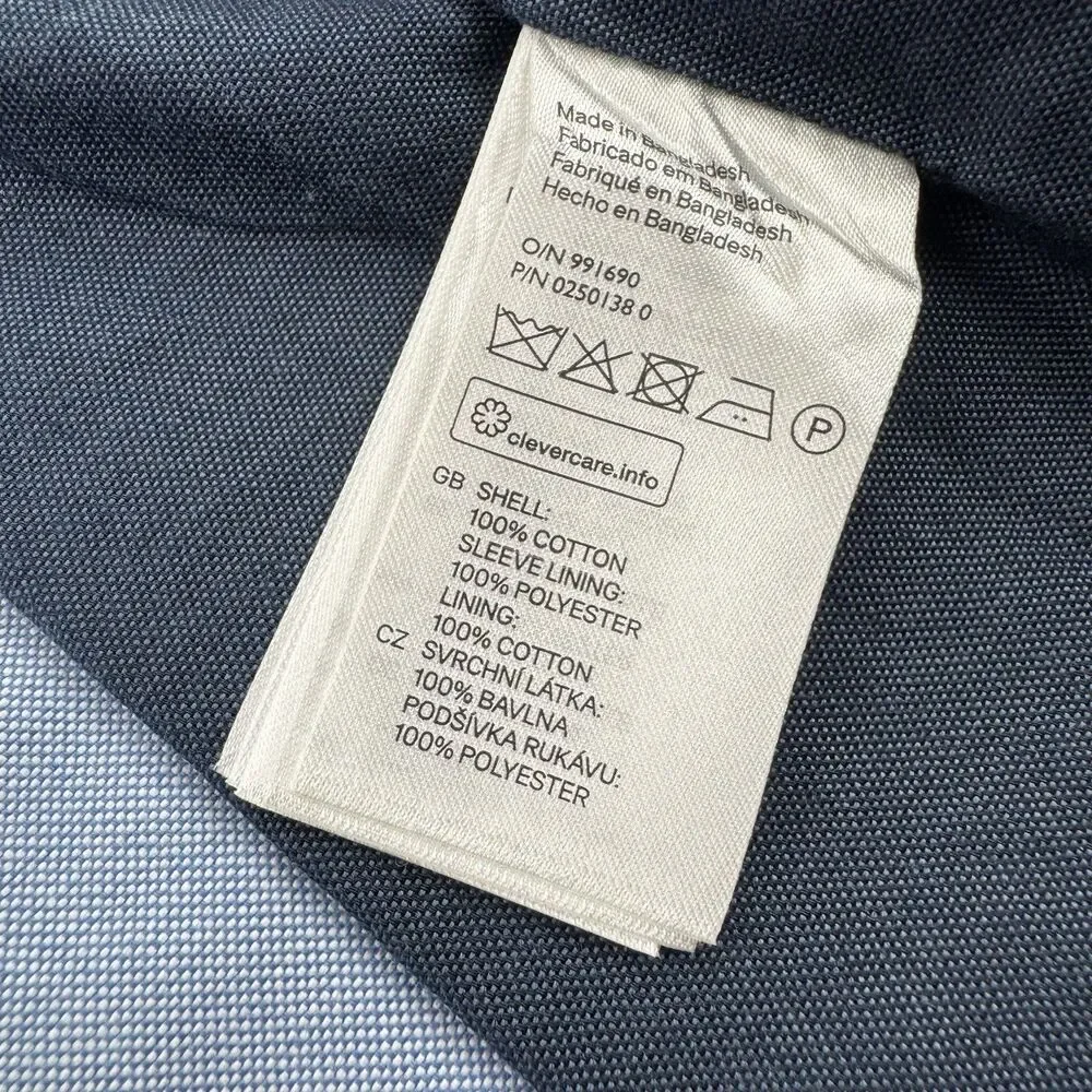 H&M 34R Light Blue Cotton Blazer Sport Coat Elbow Patches Slim Fit Jacket